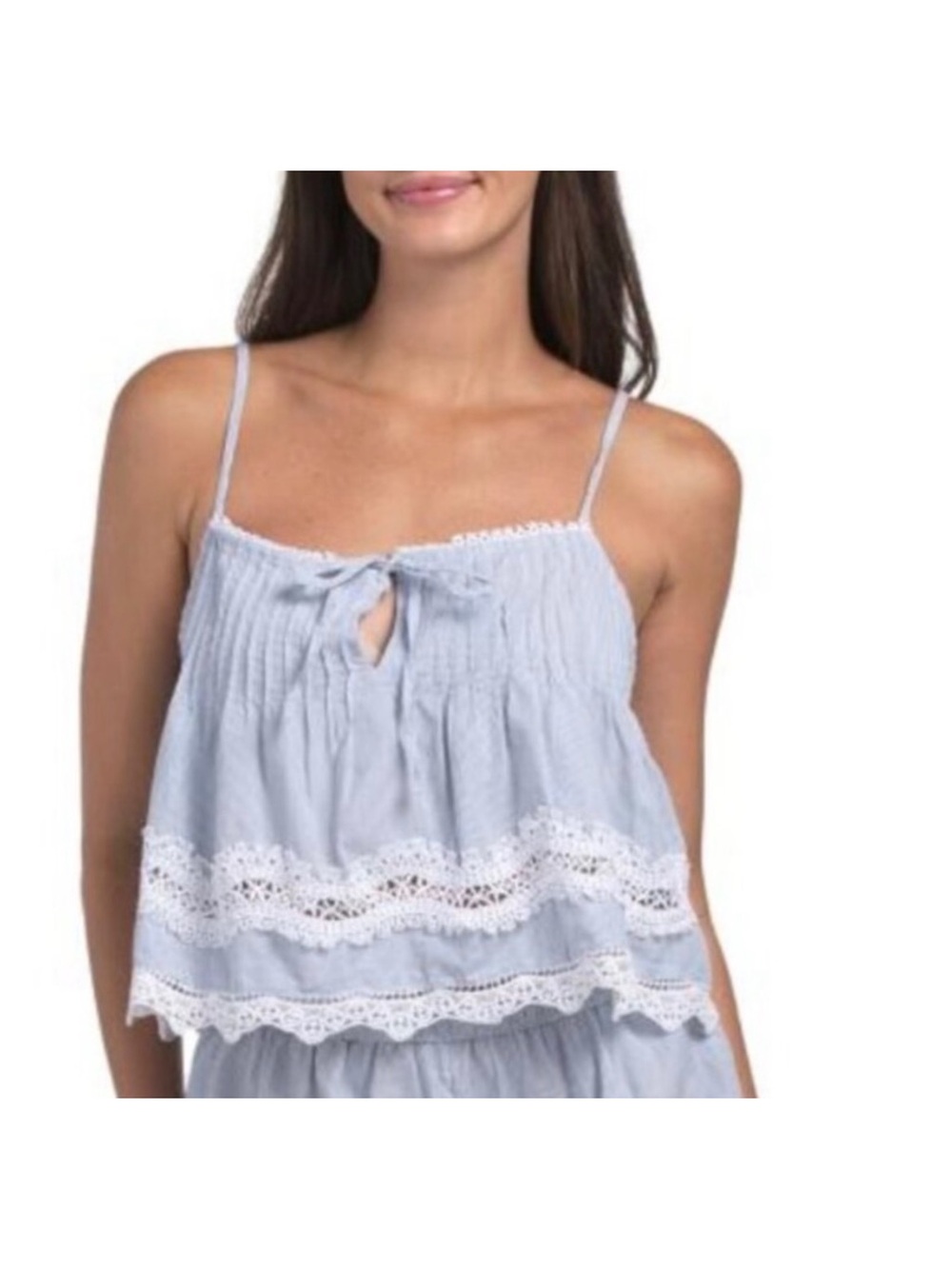 Calypso St. Barth Blue & White Striped Crochet Cami Top Nautical Coastal Boho